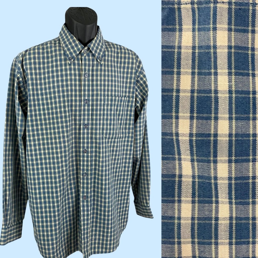 John Phillip London  100% cotton , cornflower blue check/plaid spring